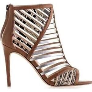 Nine West SZ 7 in Box Tan Leather 4" STILLETO Heel PEEP TOE Snakeskin Metallic